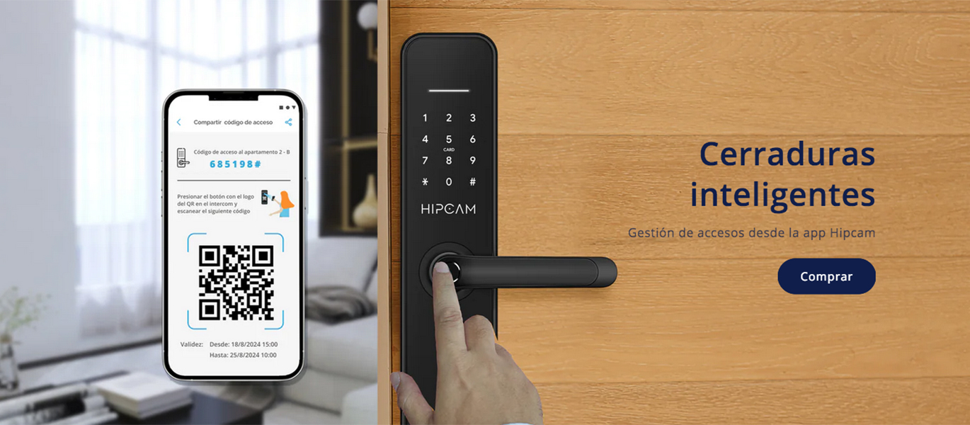 Cerradura inteligente HIPCAM con código de acceso QR para huéspedes